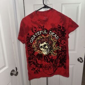 Grateful Dead Tee Shirt Red Size Small Skull And Roses Logo Short Sleeve